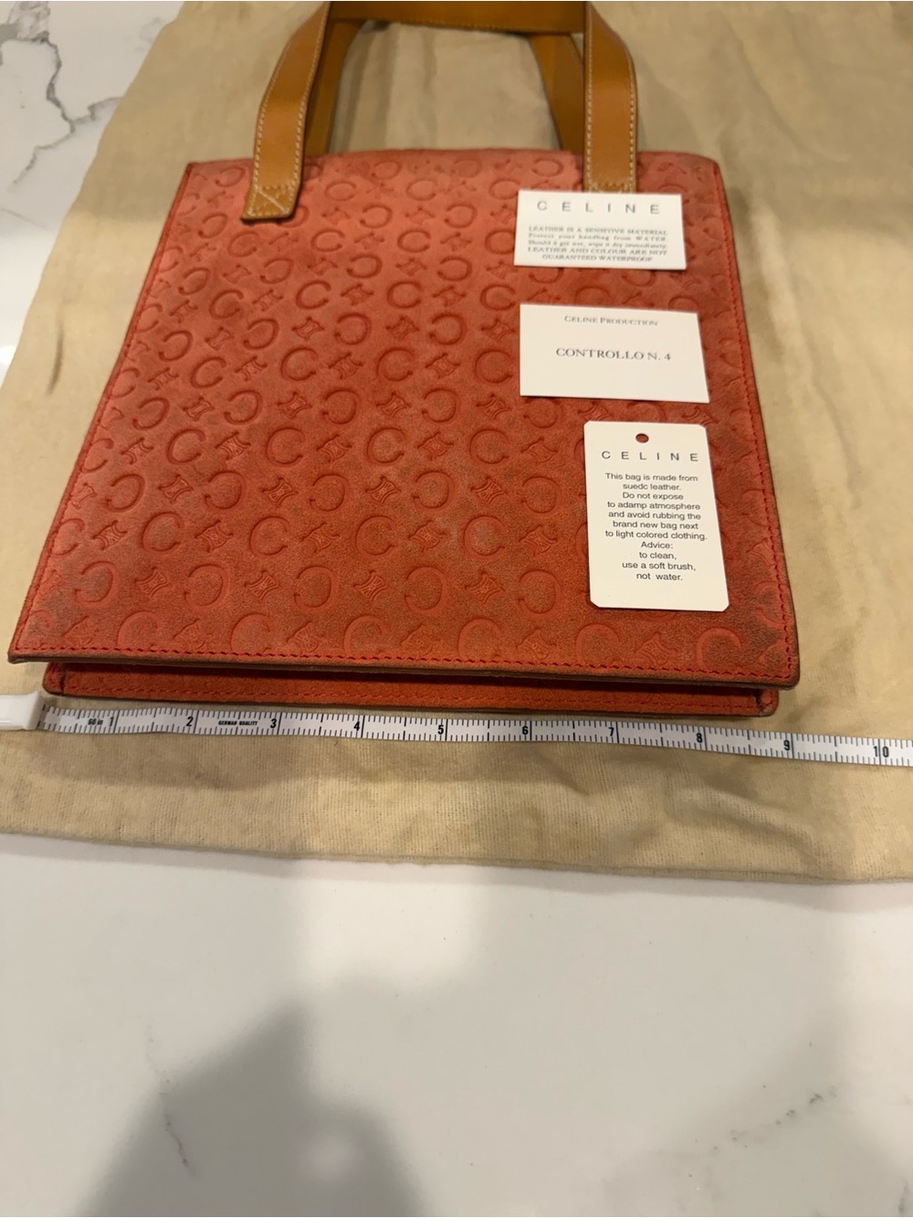 Celine Orange Suede Tote with Tan Leather Handles - Picture 12 of 12